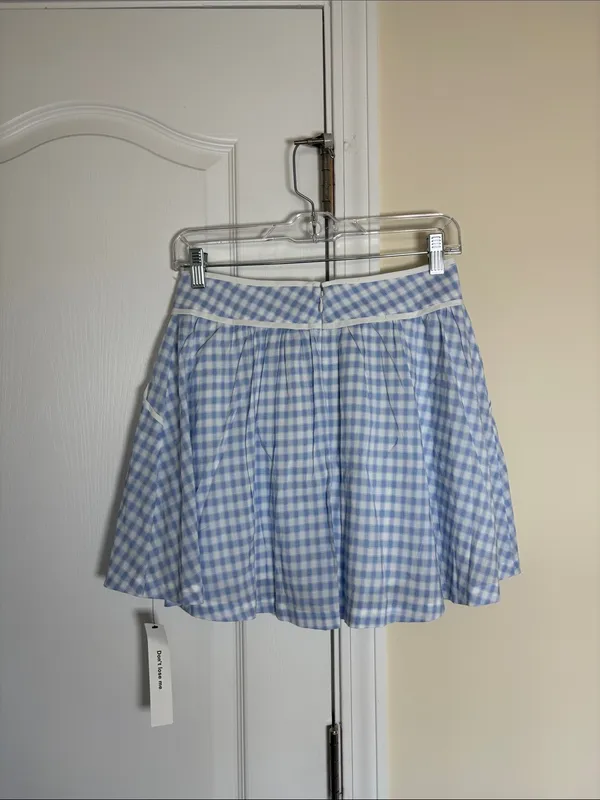 Reformation Piper Skirt Mini Crystal Check Blue White Plaid size 6 NWT - Image 6