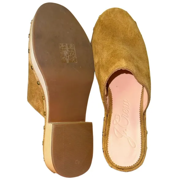 J Crew Dakota Clogs 6.5 Burnished Pecan Suede‎ Wooden Heel Slip On Mules - Image 11