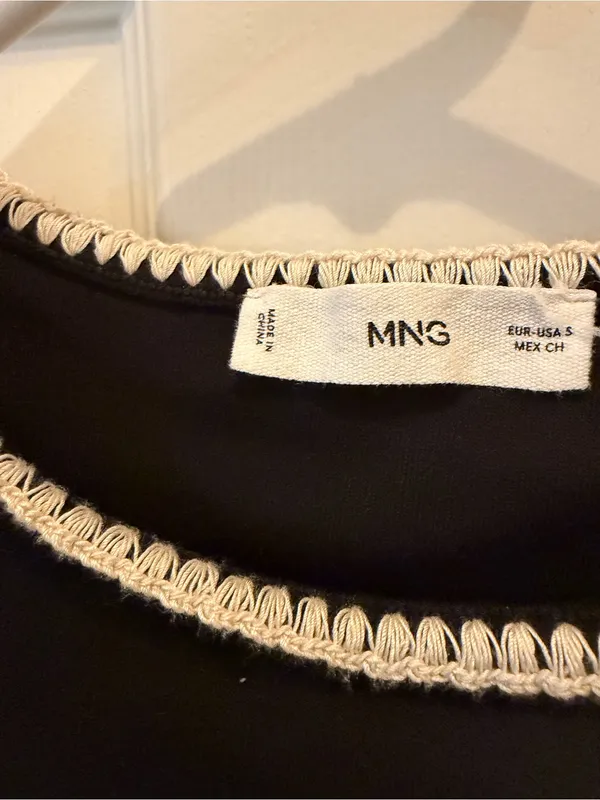Mango Black Short Sleeve Tee with White Trim Detailing - Image 2