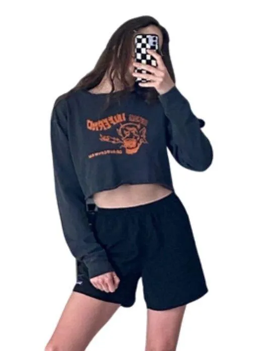 John Galt dark grey / washed black "club inferno" long sleeve crop top 🔥 - Image 4