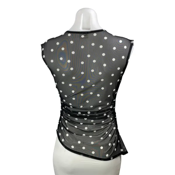 Abercrombie & Fitch Women's Black Sleeveless Polka Dot Draped Mesh Blouse Top XS - Image 3