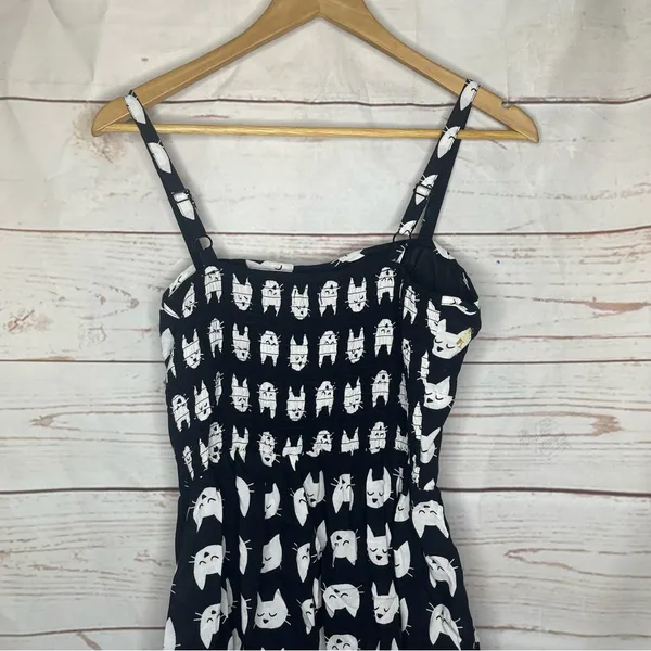 A.U.W. • Black Mini Dress • Cat Print • Medium • Padded • White Cats - Image 5