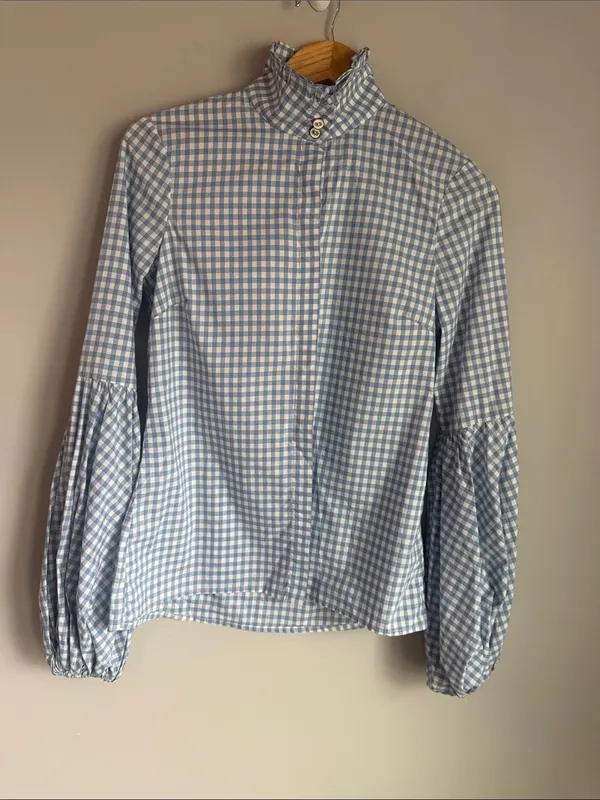 Caroline Consta Jacqueline Button Down Shirt Gingham Small Blue - Image 2