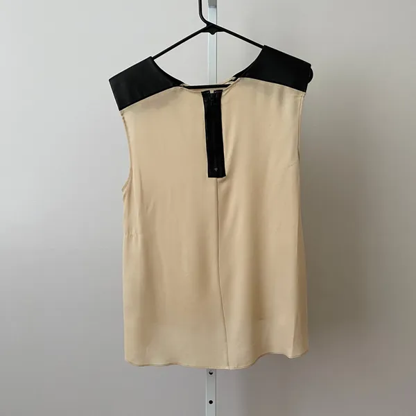 Alice‎ + Olivia M Goth Moody Feminine Whimsigoth Beige Silk Top Leather Blouse - Image 8