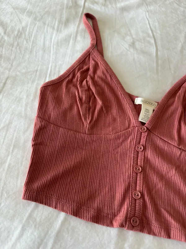 Pink Button Detail Cropped Tank - Image 2