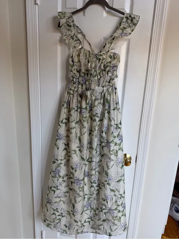 En Saison Charleston Floral Ruffle Midi Dress Natural Indigo NWT M - Image 3