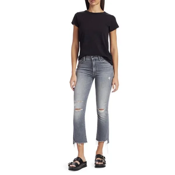 MOTHER TheInsider Crop Step Fray Jeans Ace‎ Of Spades Grey Distressed Size 25 XS - Image 2