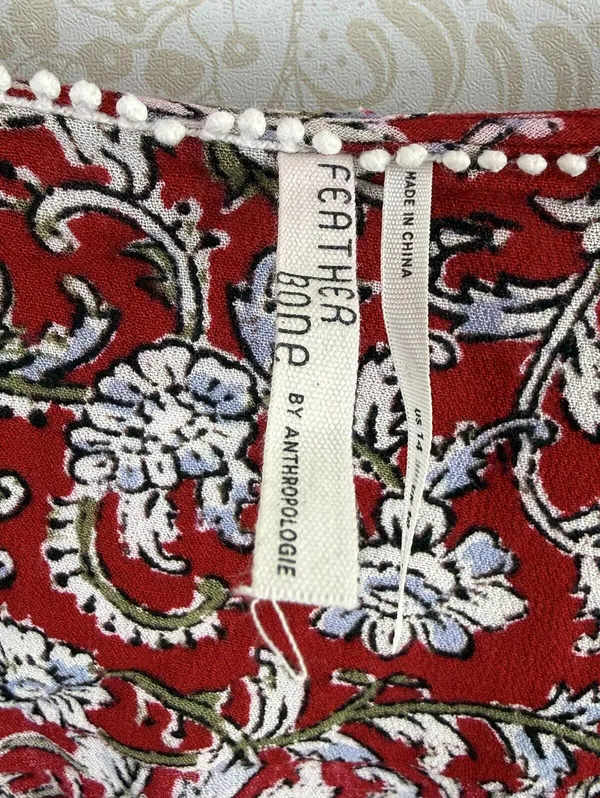 Feather Bone by Anthropologie Red Latrobe Floral Smocked Peplum Top - Size - 14 - Image 6
