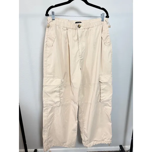 Forever 21‎ Cream Cargo Pants Wide Leg Drawstring Ankles Size Large - Image 5