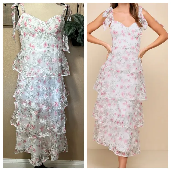 Lulus Endlessly Gorgeous White Floral Burnout Tie-Strap Midi Dress Size XL NWT - Image 2