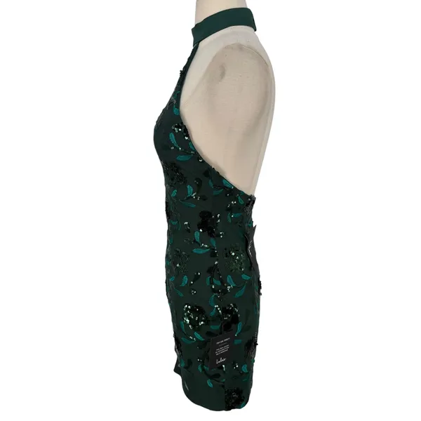 NWT Lulus Emerald Green Sequin Floral Halter Backless Mini Dress Size Small - Image 8