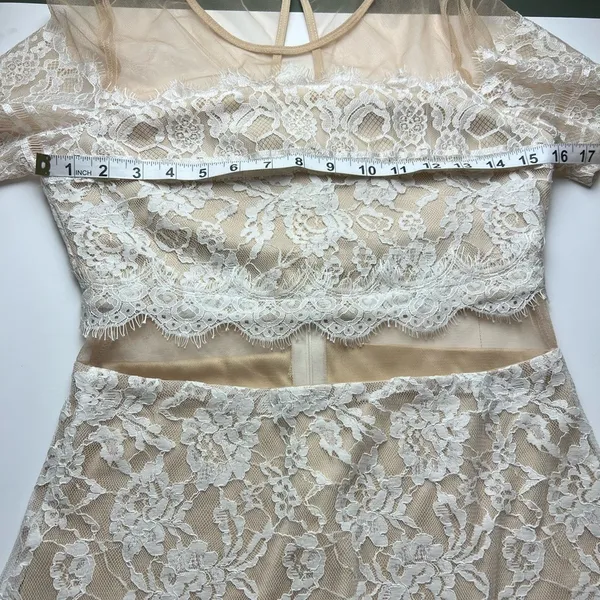 White Lace Mini Dress Mesh Illusion Sheer Small - Image 4