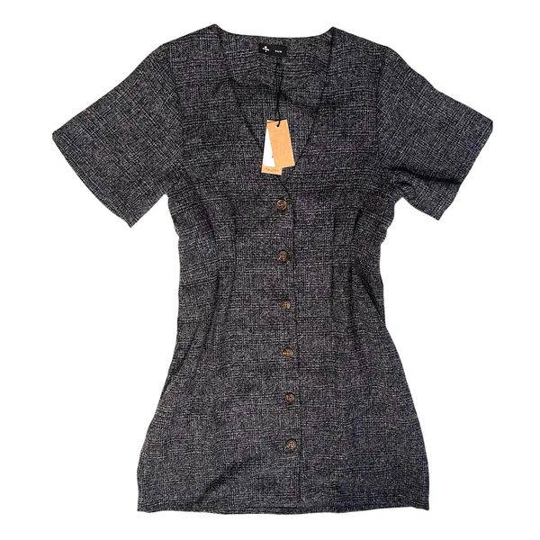 Thrills Denim Plaid Co Chrissy Mini V Neck Dress Womens Small Button Office Chic - Image 2