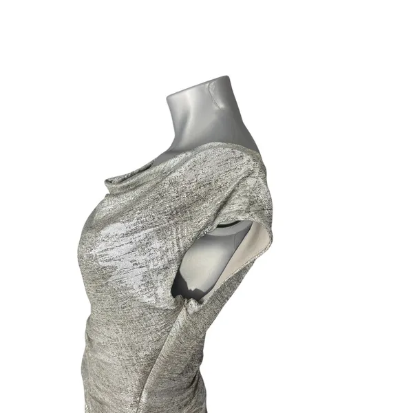 Vince Camuto Women's Silver Metallic Ruched Mini Dress 6 Sheath Cowl Neck - Image 12