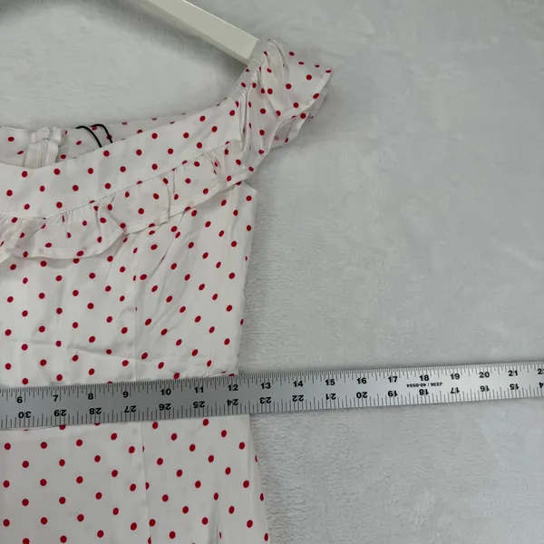 Mohito Women Polka Dot Off Shoulder Ruffle‎ Midi Dress White Red Size 32 NWT - Image 5