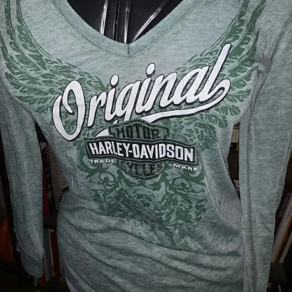 Harley-Davidson green wings St Joe MO long sleeve fitted motorcycle tee - Image 2