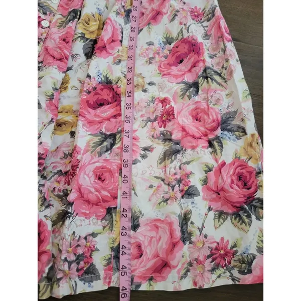 Vintage STARINA Floral Cottage Core Dress SZ M Pink Rose Button Front & Pockets - Image 13