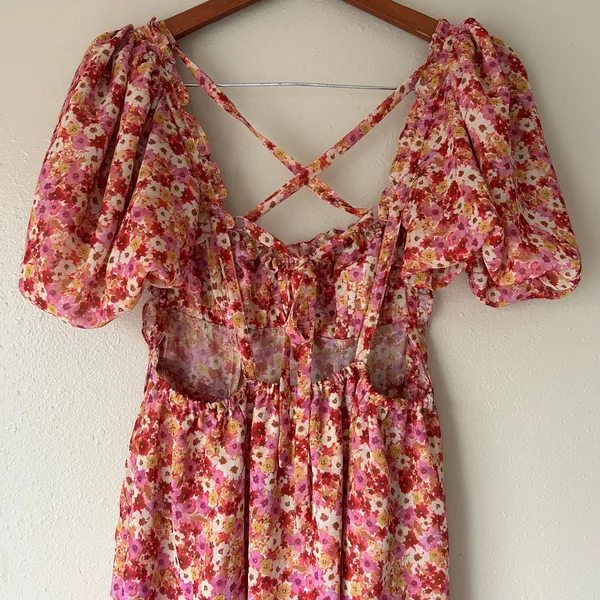 For Love and Lemons Pink Floral Midi Dress Size Small - Image 10