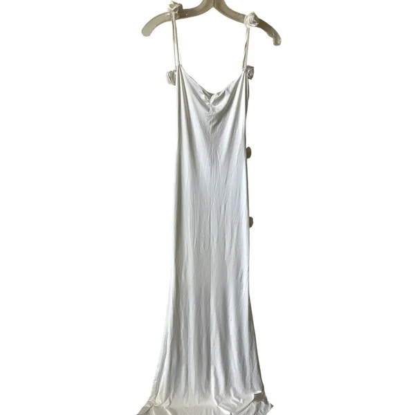 Oh Polly Aldona Slinky Jersey Rose Detail Evening Gown White Size 2 New - Image 7