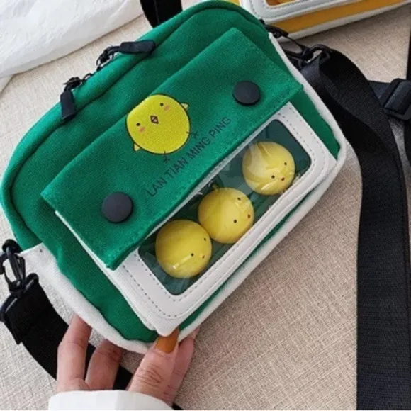 Green Canvas Messenger Shoulder Bag‎ with Stress Relief Chicken Toy Cute Satche - Image 2