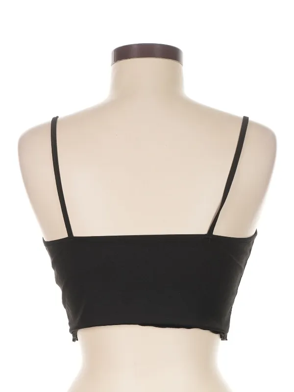 Women’s Size Large Cropped Tank Top Black White‎ Hunny Lettuce Hem Square Neck - Image 2
