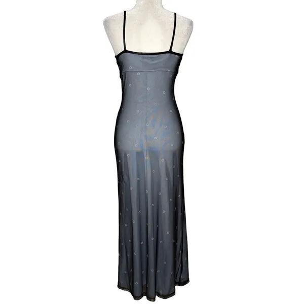 Vtg 90s Mesh Overlay Column Maxi Empire Waist Dress 7/8 Fairy Grunge Whimsigoth - Image 10