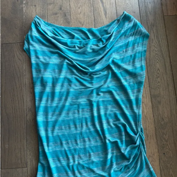 Striped Blue and Gray Cowl Neck Top - Image 3