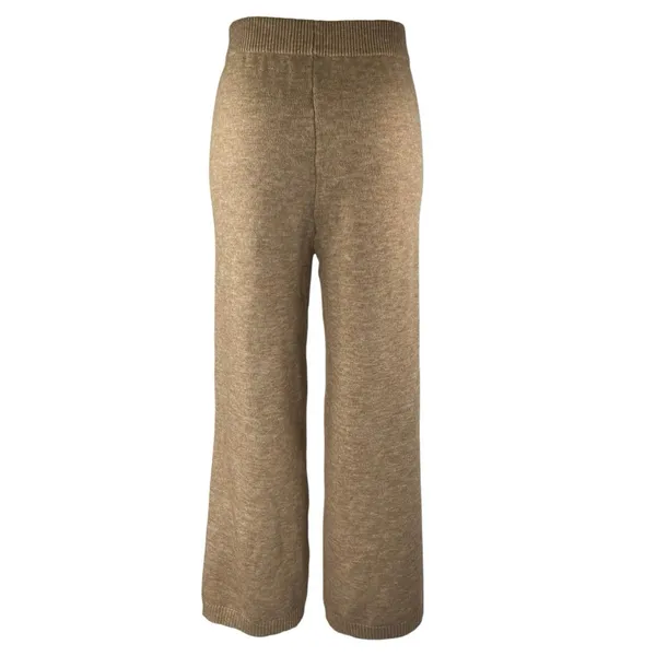 Commense Beige Tan Elastic Waist High Rise Knit Wide Leg Trousers Pants Size XS - Image 3