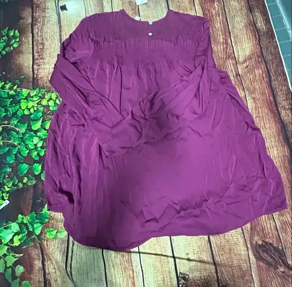 NWT J. Jill Satin Smocked A line Top In Pink Saphire Size L - Image 6
