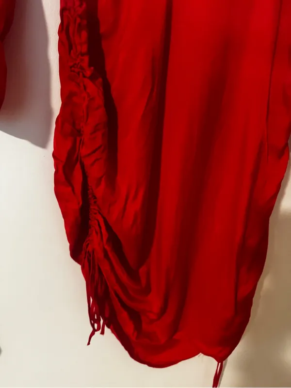 Zara Women’s Bright Red Long Sleeve Wrap-Style Mini Dress with Ruched Drawstring - Image 6