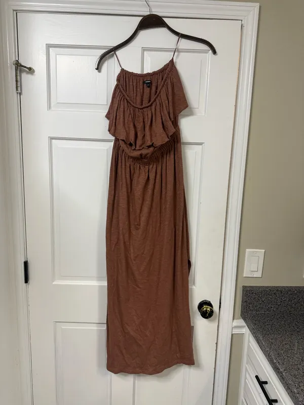 Express Chocolate-Brown Sleeveless Ruffle Maxi Dress - Image 2