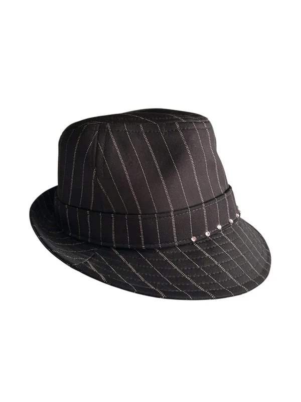 Y2K Playboy Fedora Pink Rhinestone Pinstriped Size L/XL Bling 2000s Grunge Bimbo - Image 3