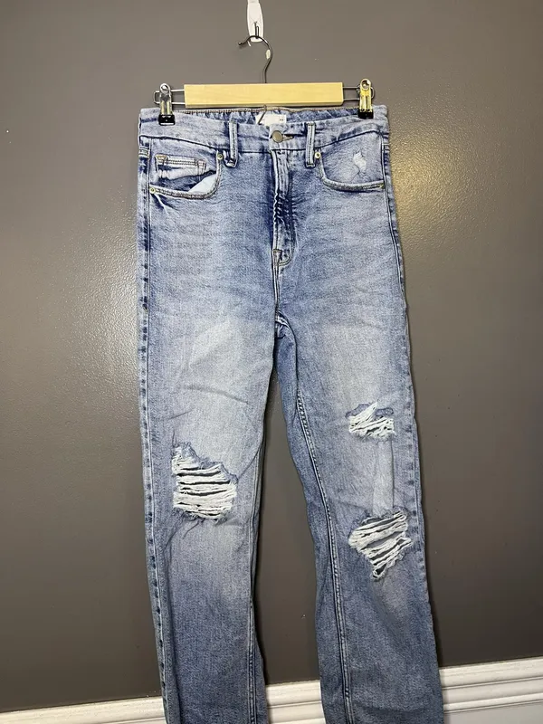 Good American Good Icon Straight Jeans Womens 6/28 Light Wash Distressed Denim - Image 2