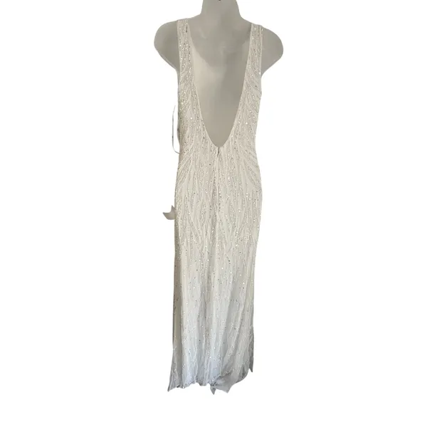 Lulus Glamourous Ever After White Sequin Beaded Backless Maxi Dress Medium Bride - Image 7