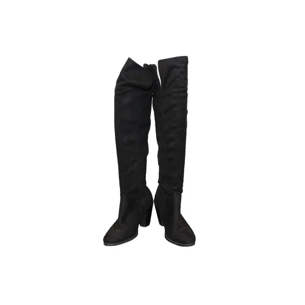 Qupid Over The Knee Boots Womens Black Faux Suede Pointed Toe Block Heel Tall - Image 3
