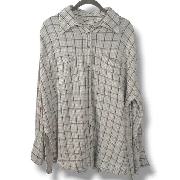 Free People Oversized Bohemian Grunge 90s Fall Cardiff Plaid Top Shirt Large - Image 5