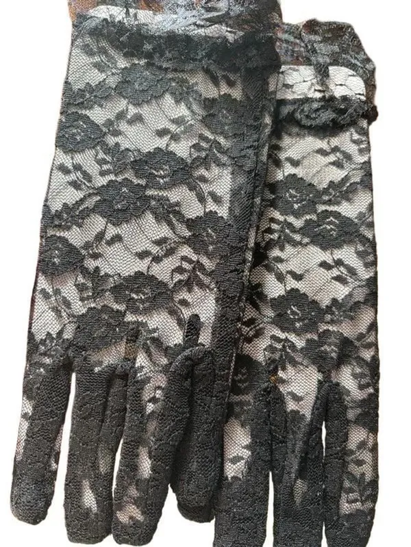 Black Floral Lace Sheer Dress Gloves | Gothic Victorian Style | Women’s Formal C - Image 2