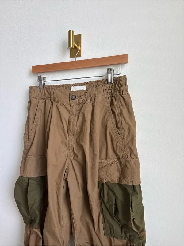Anthropologie Cargo Parachute Pants Brown Green Baggy Utility Size 28 - Image 4