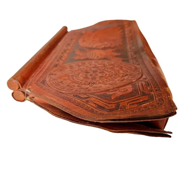 Vintage Abtik Hand-tooled Mayan Print Leather Clutch - Image 6