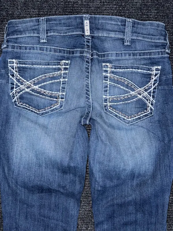 Ariat 32 R REAL Mid Rise Stretch Entwined Boot Cut Blue Jeans in Marine 10017510 - Image 4