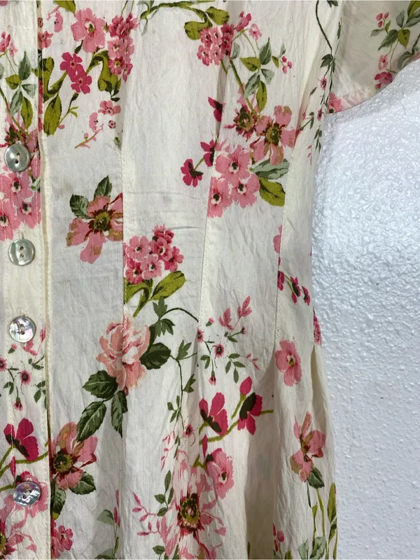 Floral Button-Front Midi Dress in Cream and Pink Size M - Image 6