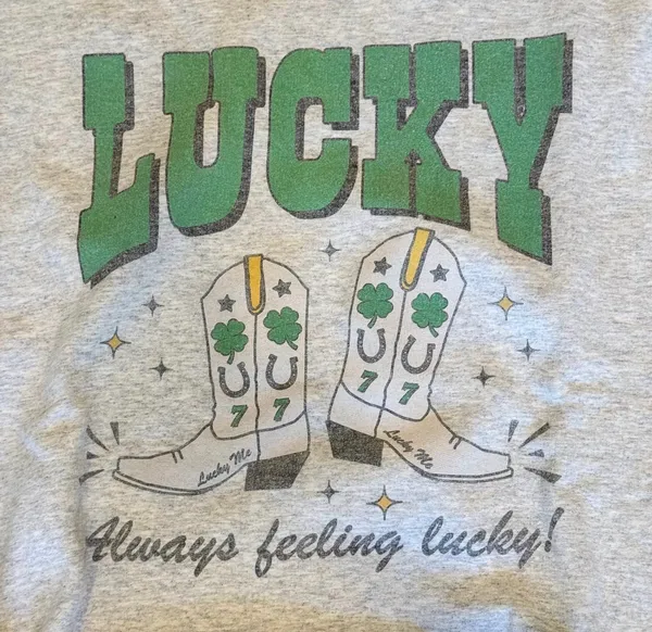 Lucky Sweatshirt Cowgirl Country Western Gray Green L Oversized - Image 3