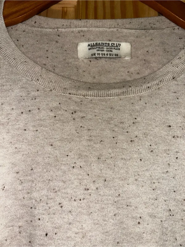 All Saints Cream Speckled Draped Hem Crew Neck Sweater - Image 3