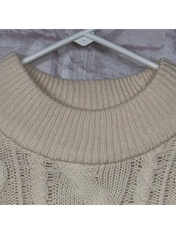 52Seven Women’s Cream Cable Knit Sweater Size Large - Image 4