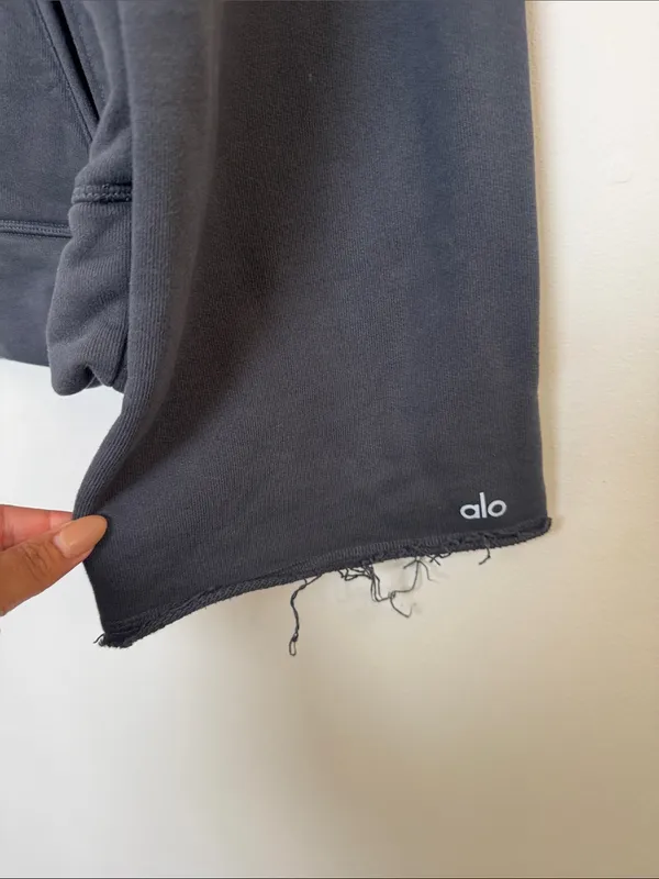 Alo Yoga oversized Box Crop Hoodie Raw Hem Cotton Blend Sweatshirt Womens sz xs - Image 4