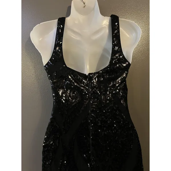 Lulus Dress Womens XS Black Sequin Square Neck Maxi Side Slit Evening Gown - Image 5