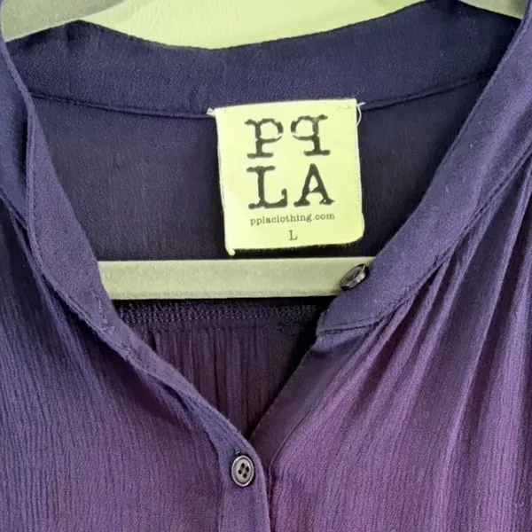PPLA Purple Crepe Oversized Button Down‎ Blouse Short Sleeve Large Flowy Boho - Image 3