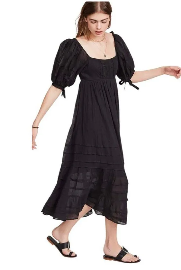 Free People Lets Be Friends Midi Black Dress Size Medium - Image 5