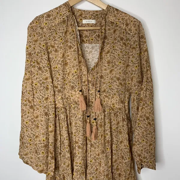 Doen Prem Maxi Jaipur Mustard Floral Print Dress Womens Small - Image 13