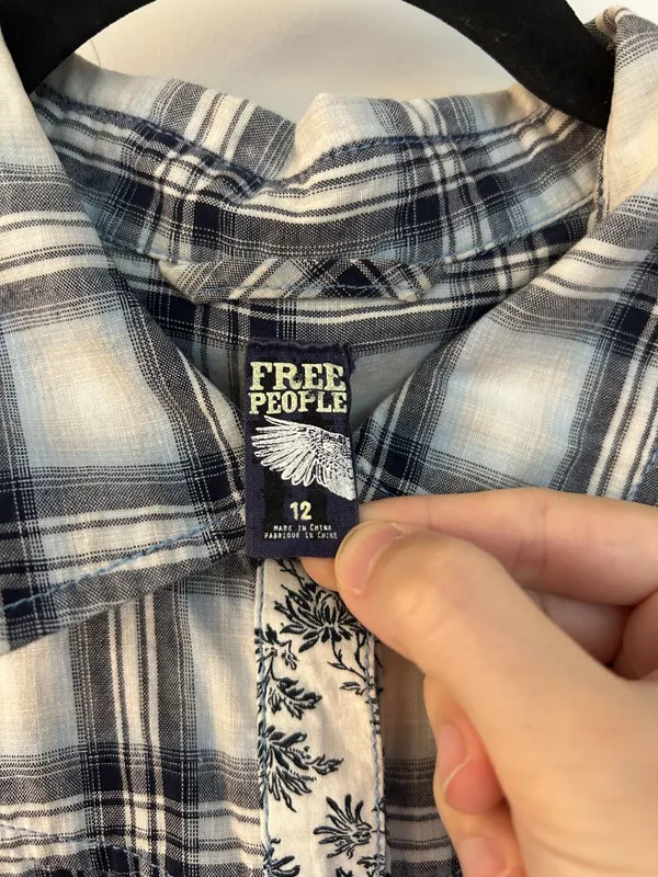 Free People Plaid Western Floral Accent Button Up Tunic Top Boho Preppy Size 12 - Image 9